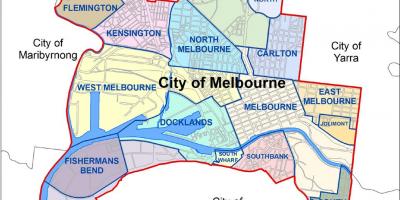 Kaart Melbourne ' is ja äärelinnade ümbritseva