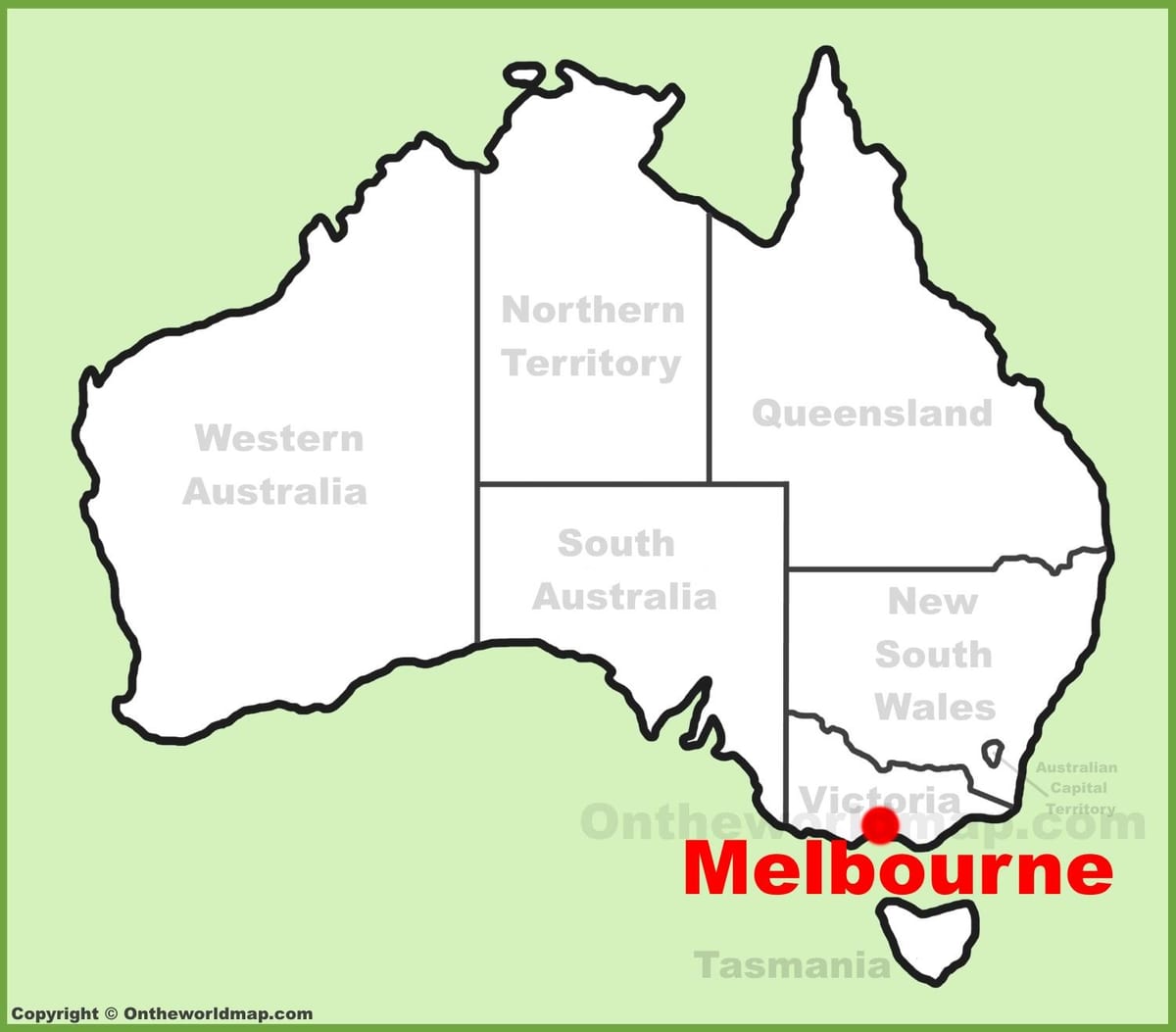 kaart Melbourne, Austraalia