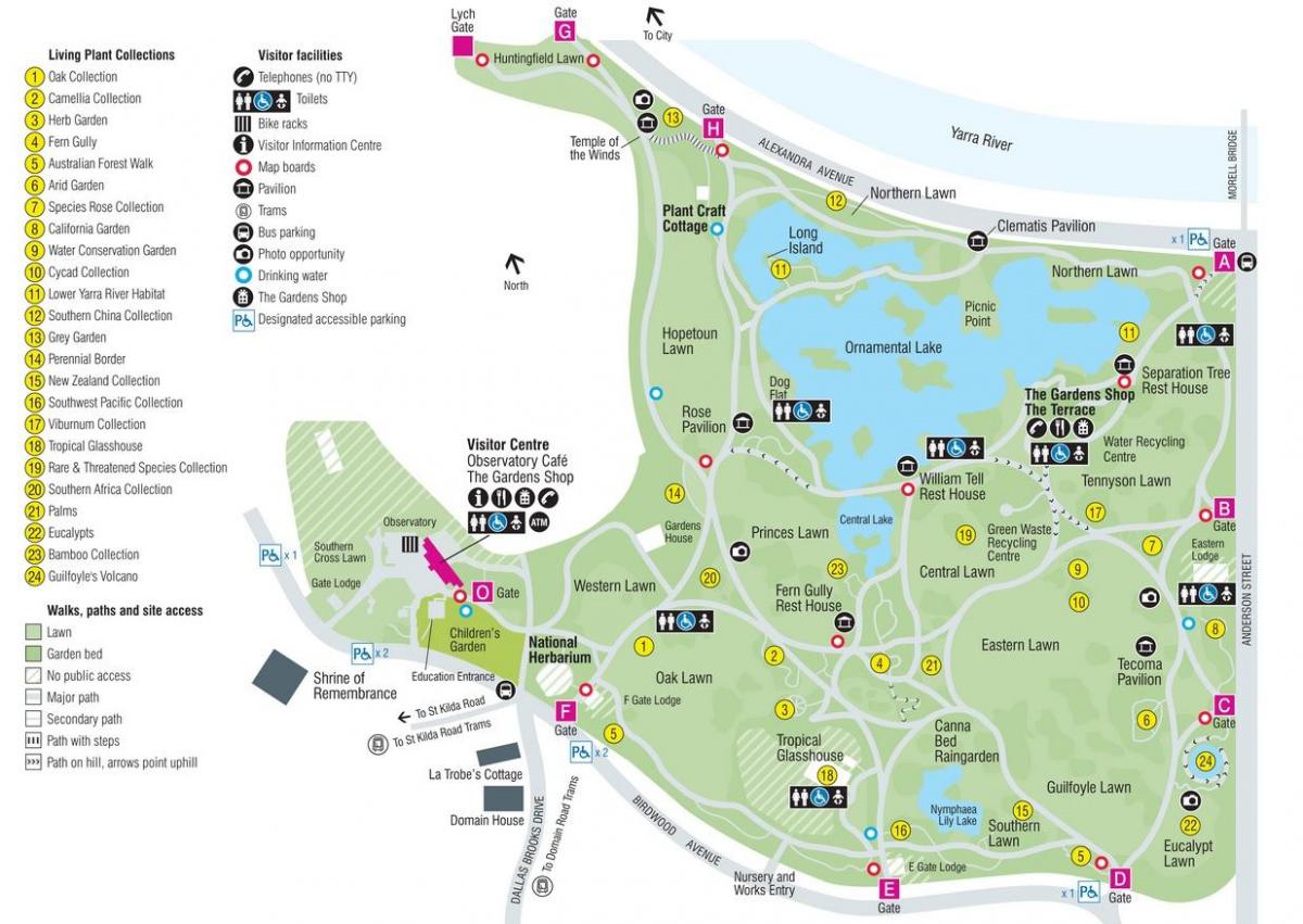 botanical gardens, Melbourne kaart