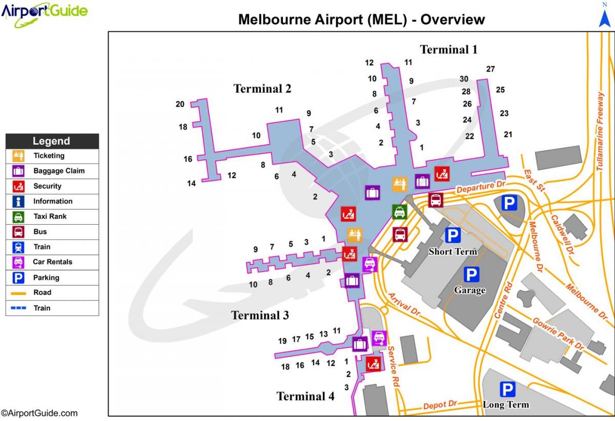 kaart Melbourne lennujaama terminalide