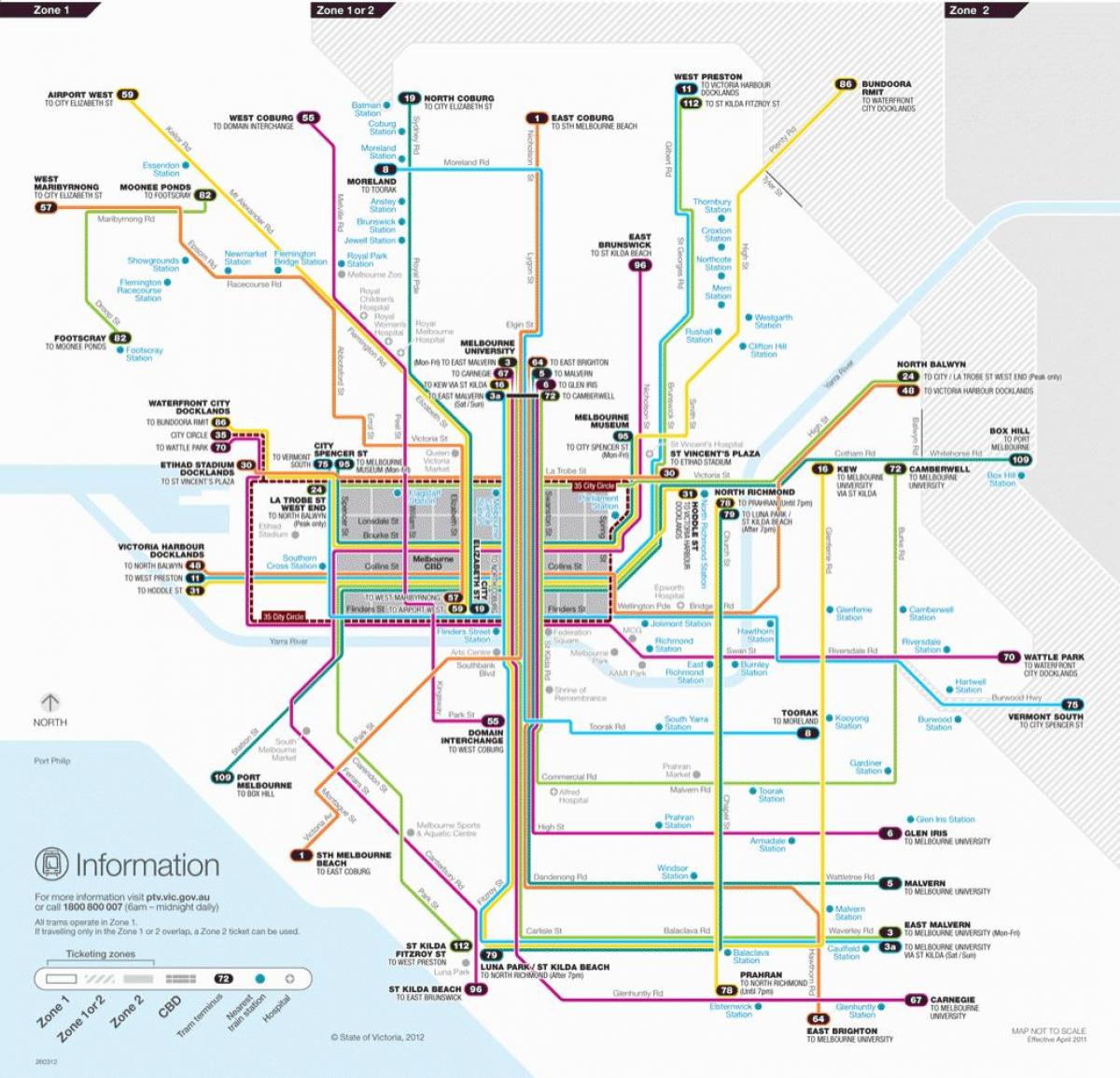 Melbourne trammi marsruuti kaardil